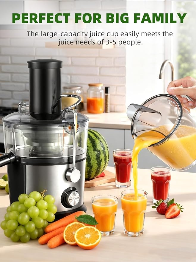 Juicer Machines, 1200W Juicer with 3" Feed Chute for Whole Fruits and Vegs, Dual Speeds Centrifugal Juice Extractor, Heavy Duty Full Copper Motor, 35oz Large Juice Jug, Stainless Steel