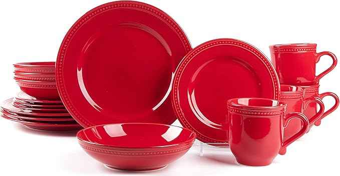 Pearl Dots Stoneware Dinnerware Set(16pc Set, Red)