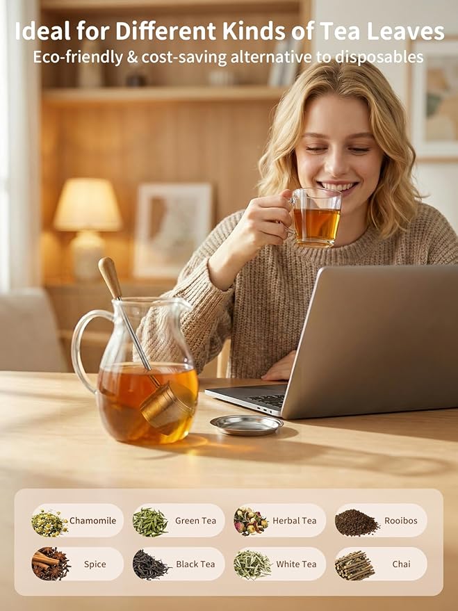 HOUSE AGAIN Tea Infuser for Loose Tea, 2-in-1 Tea Scoop Infuser Extra Fine Mesh Tea Strainers for Loose Tea, 304 Stainless Steel Loose Leaf Steeper, Tea Ball Filter with Handle for Spices, S
