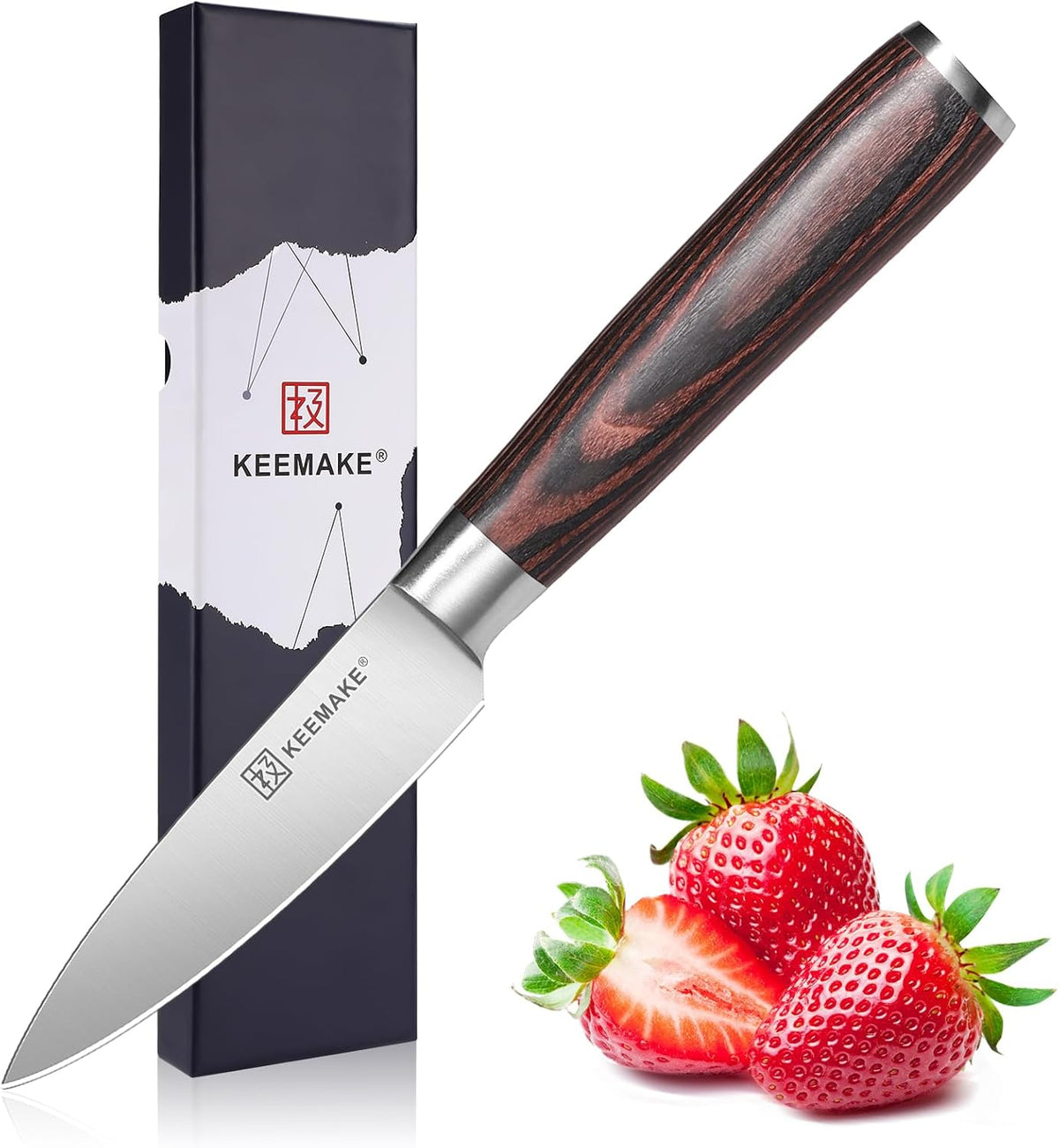 KEEMAKE 3.5 inch Paring Knife 3.5 Inch, Fruit Knife German High Carbon Stainless Steel Blade, Pakkawood Handle Small Kitchen Knife with Gift Box