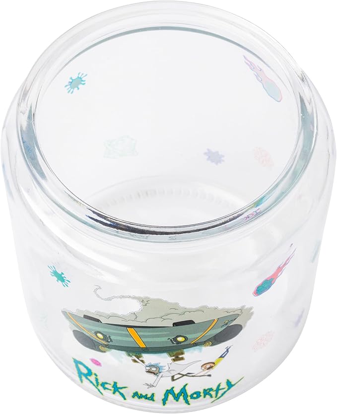 Silver Buffalo Rick and Morty Falling Out of Ship Glass Cookie Snack Candy Jar with Lid (Small)