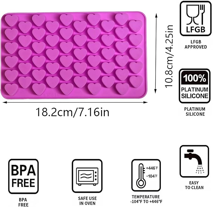 Gummy Candy Molds - 4Pcs Silicone Gummy Hearts Mold, Non-stick and Bpa Free for Mini Candy Chocolate Gummies Baking
