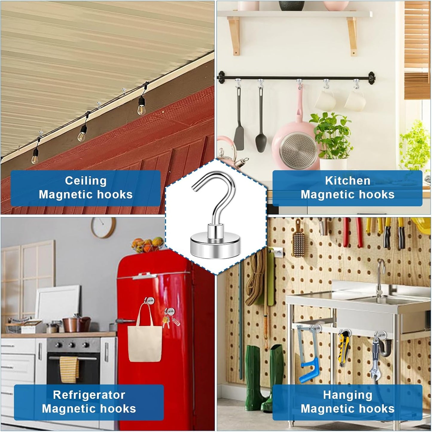 LOVIMAG Magnetic Hooks, 30lbs Cruise Ship Essentials for Travel, Rare Earth Cruise Magnets with Hooks for Cruise Cabins, Strong Magnets for Hanging,Refrigerator,Locker,Curtain and Kitchen etc - 6 Pack