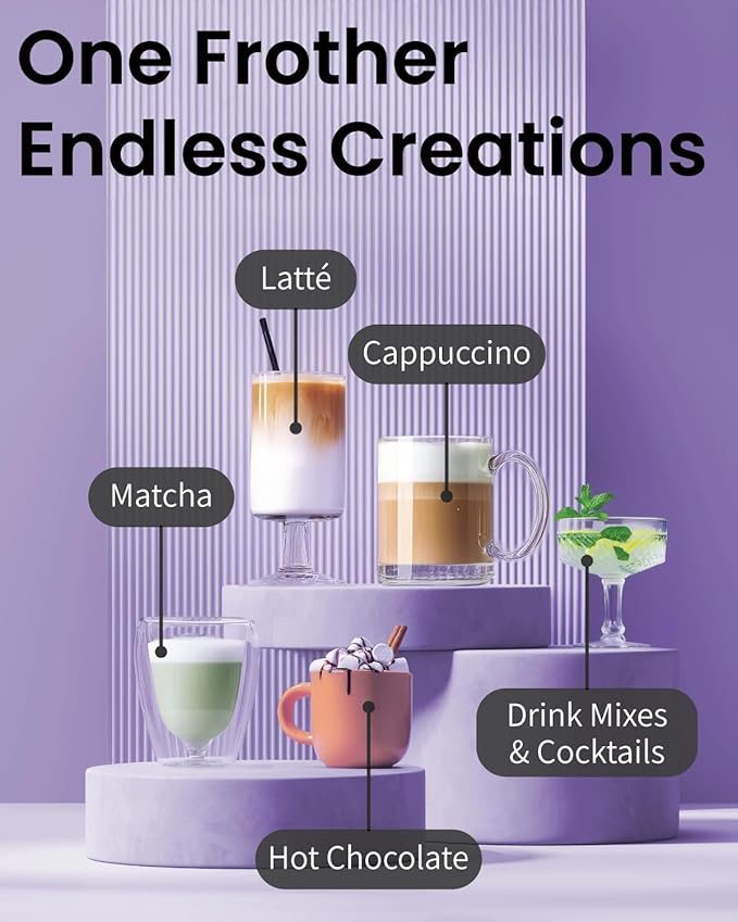 Elementi Electric Milk Frother Handheld - Create Creamy Coffee, Delicious Matcha and Perfect Drinks - Compact Whisk & Mixer with Stand (Pastel Blue)