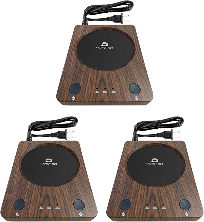 SEALON SLM02 Electric Coffee Mug Warmer (Wood, 3-Pack) - 3-Temperature Desk Cup Warmer with Auto Shut-Off (4 Hours) for Heating Coffee, Tea, Milk & Beverages