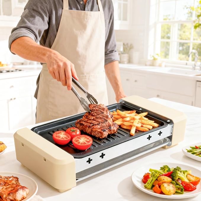 Electric Hot Dog Roller 3 in 1 Indoor Grills Portable with Non-stick & Smokeless Removable Grill & BBQ Griddle Plate, Stainless Sausage Grill Cooker Machine Fits 9 Sausage for Family Party