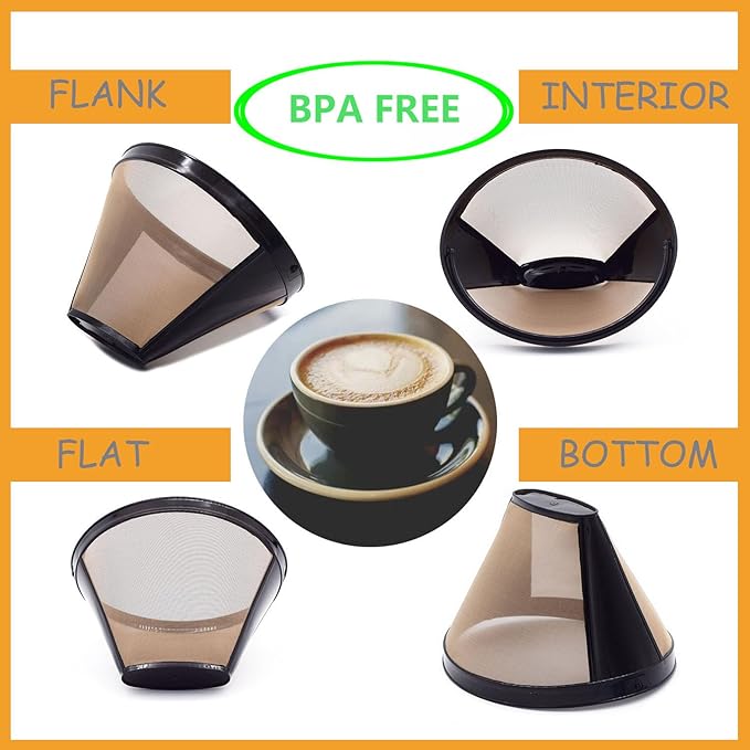 Reusable #4 Cone Coffee Filters Basket Replacement for Cuisinart Coffee Makers(2 Reusable Filters)
