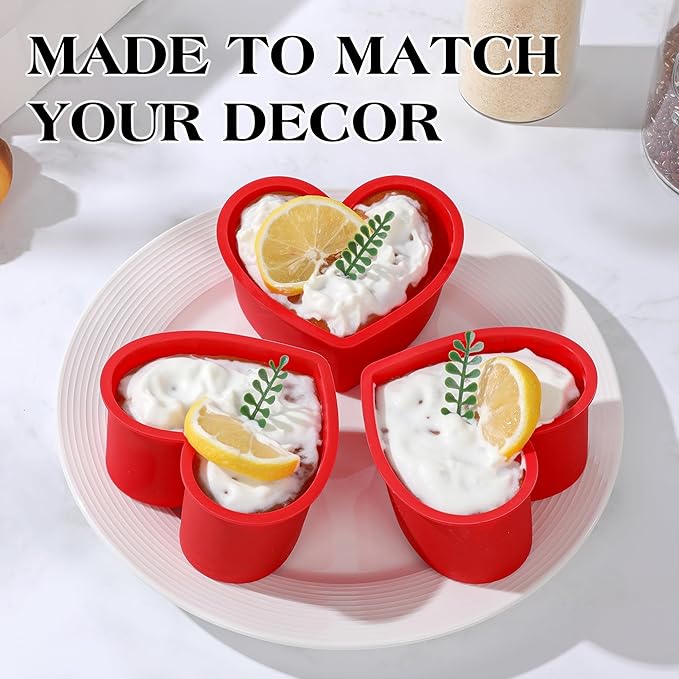 6 Inch Silicone Heart Shaped Cake Pans 2 Pcs Small Heart Cake Pan Set Nonstick Silicone Heart Molds for Baking (Red)