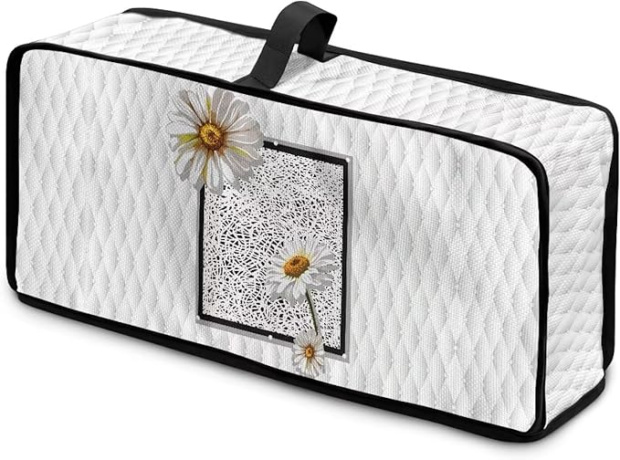 Toaster Cover 2 Slice White Daisy Fabric Water-Resistant Folding 2 Slice Slim Toaster Cover, Heat-Resistant Dustproof Protective Covers for Small Appliance