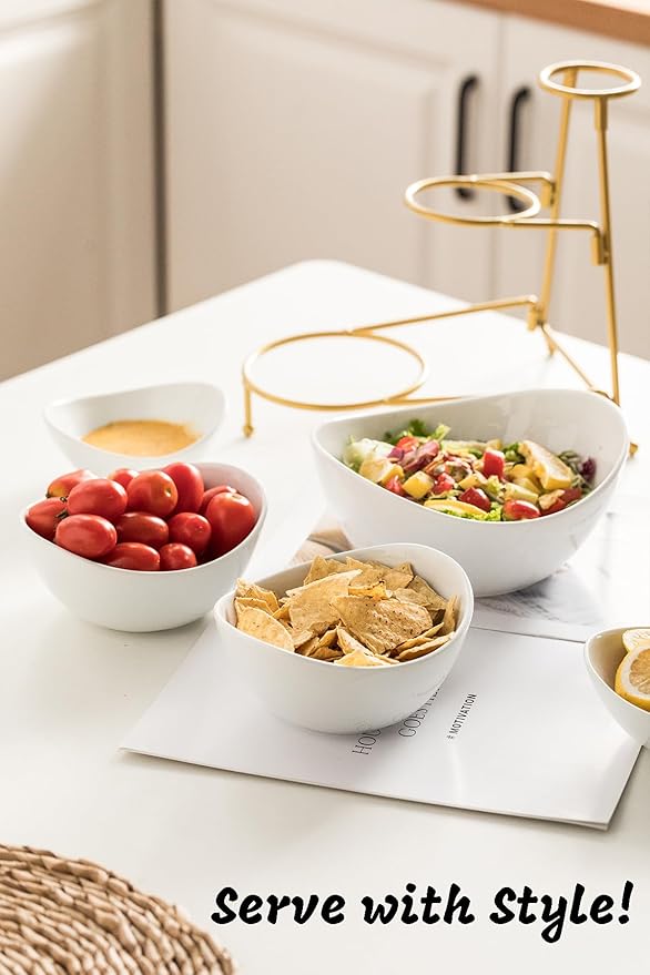LAUCHUH 3 Tier Serving Stand Serving Dishes for Entertaining Porcelain Oval Bowl Set Tiered Serving Tray for Fruit, Vegetable, Nuts, Salad, Chip Dip Bowl Set for Easter, Mother's Day, Gold