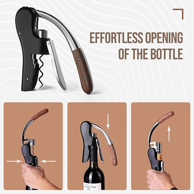 Wine Bottle Opener, Vertical Lever Corkscrew with Built in Foil Cutter Design, Manual Handheld Corkscrew with Ergonomic Lever Pump
