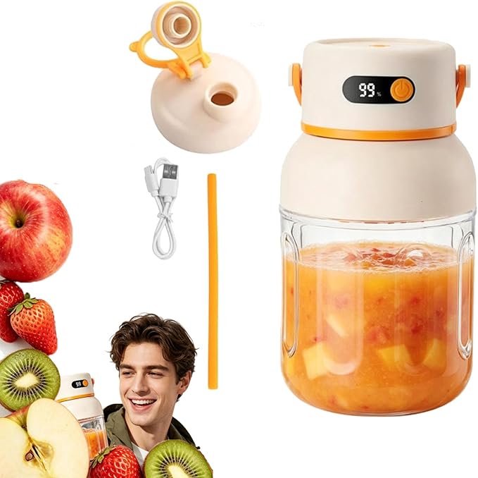 Portable Electric Juicer Cup With Zero Cord Hassle, Bottle Handheld Smoothie Mixer Cup Portable Fresh Juicer Blender, 33oz Personal Blender With Straw And Two Lids, For Shakes And Smoothies