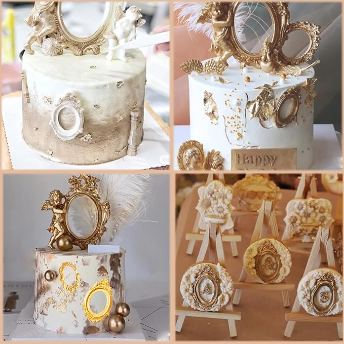 Mujiang Picture Frames Silicone Mold Photo Frame Fondant Molds Vintage Frame Mold For Sugar Cake Decorating Cupcake Topper Chocolate Gum Paste Candy Polymer Clay Set Of 4