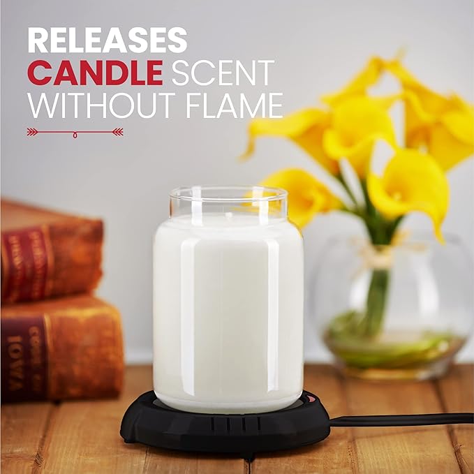 Candle Warmer Plate Safely Releases Scents Without a Flame- Used as Candle Jar Warmer, Candle Melter, Coffee Warmer, Mug Warmer, Cup Warmer in Your Home & Office (Black)