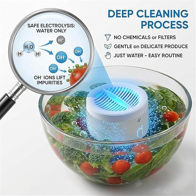 Produce Cleaner, Fruit and Vegetable Washing Machine, With Microbubble Electrolysis, 5-Min Auto Cleaning, Ipx7 Waterproof Cordless Device for Berries & Meat for Fruits, Vegetable & More (B)