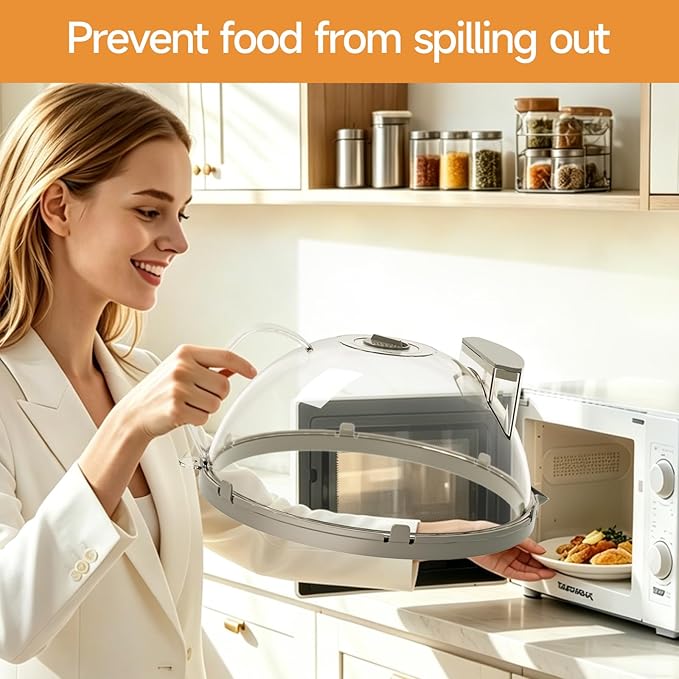 12" Microwave Splatter Cover with Water Steamer, Microwave Cover for Food, Dome Splatter Guard with Hanging Hole, Easy Clean & Space Saving Hanging Design