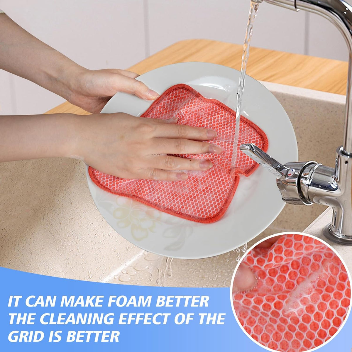 KinHwa Kitchen Washcloths for Dishes Absorbent Microfiber Dish Cloths Quick Dry Dish Rags with Poly Scour Scrub Side Ideal for Kitchen Cleaning (Red, 7inchx7inch 9 Pack)