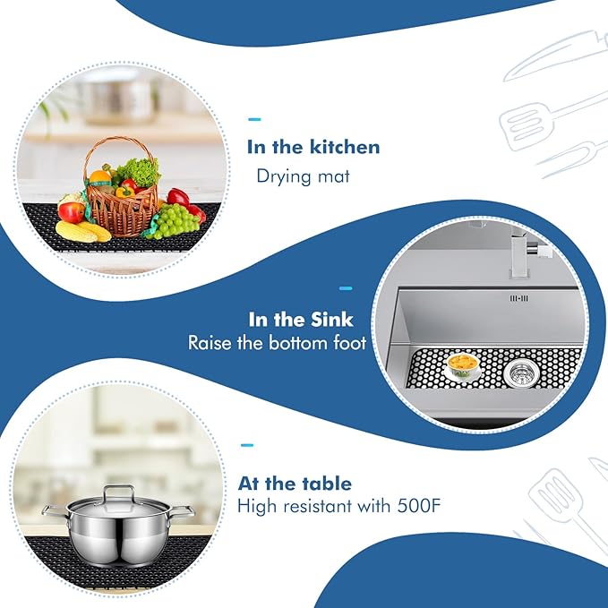 Bestjing Silicone Sink Protectors for Kitchen Sink with Rear Drain - 28.3"x 15.7" Kitchen Protector Accessory, Non-Slip Heat Resistan Mat for Bottom of Farmhouse Stainless Steel (Rear Hole, Black)