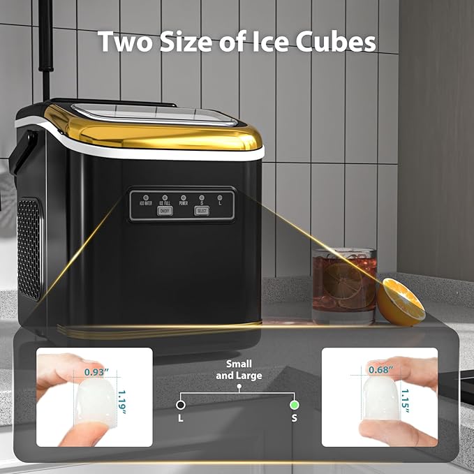 Electactic Ice Maker Machine Countertop Portable Compact Small Bullet Ice Maker with Self Cleaning,9 Cubes in 6 Mins,26lbs in 24Hrs, for Home and Kitchen(Black)