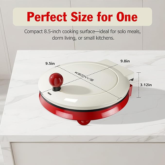 KEINVE 1000W Pizza Maker, 2-in-1 Indoor Griddle and Pizza Cooker, 8.5" 180° Open Nonstick Plate for Quesadilla, Panini, Crepe and More