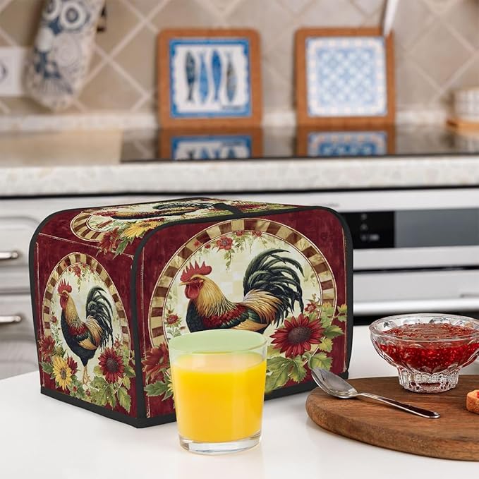 Rooster Red Animal Toaster Cover 2 Slice Dust and Fingerprint Protection Toaster Bread Maker Covers Washable Kitchen Small Appliance Covers for Kitchen Accessories Decor Bakeware Women Gift