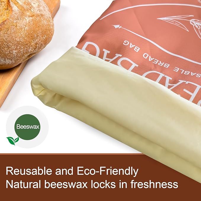2 Pack Beeswax Bread Bags for Homemade, Reusable Bread Bag for Sourdough, XL-Reusable Waxed Linen Food Storage Bag to Keep Sourdough Fresh, Freezer-Safe, Eco-Friendly (Orange&Grey) | Beeswax Bread Bag
