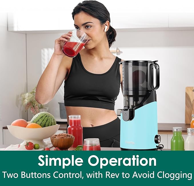 Cold Press Juicer Machines, Slow Masticating Juicer with 5.3" Extra Large Feed Chute Fit Whole Fruits & Vegetables, Self Feeding Effortless for Batch Juicing, BPA Free 250W (BrightBlue,1.8L)
