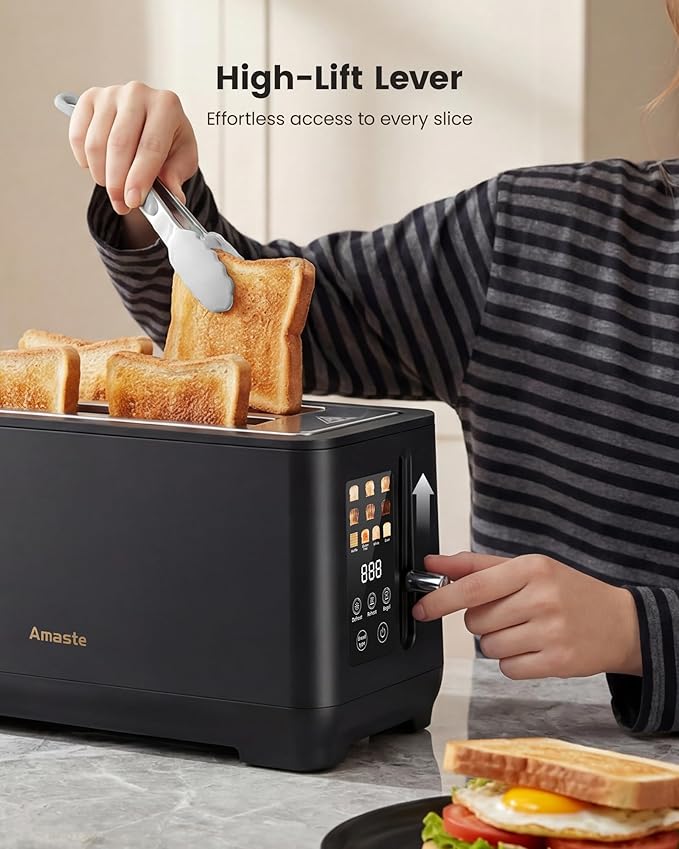 4 Slice Toaster, Long Slot Touch Screen Retro Toaster with Digital Countdown, Extra-Wide Slots for Bagels & Artisan Bread, 6 Browning Levels, 5 Bread Modes, Defrost Reheat Cancel, Stainless Steel