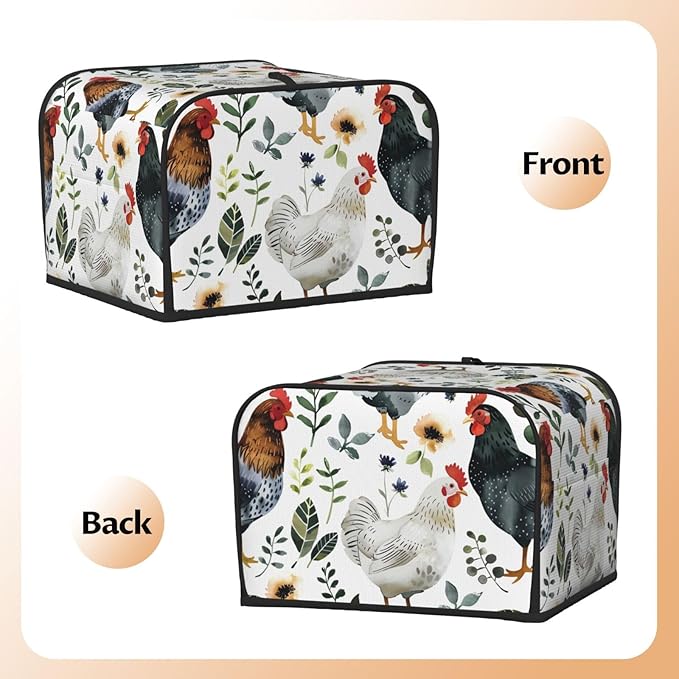 Summer Rooster Covers for Toasters 4 Slice,Cute Funny Bread Machine Cover with Handle,Washable Stain Resistant Kitchen Small Appliance Cover Dining Decor