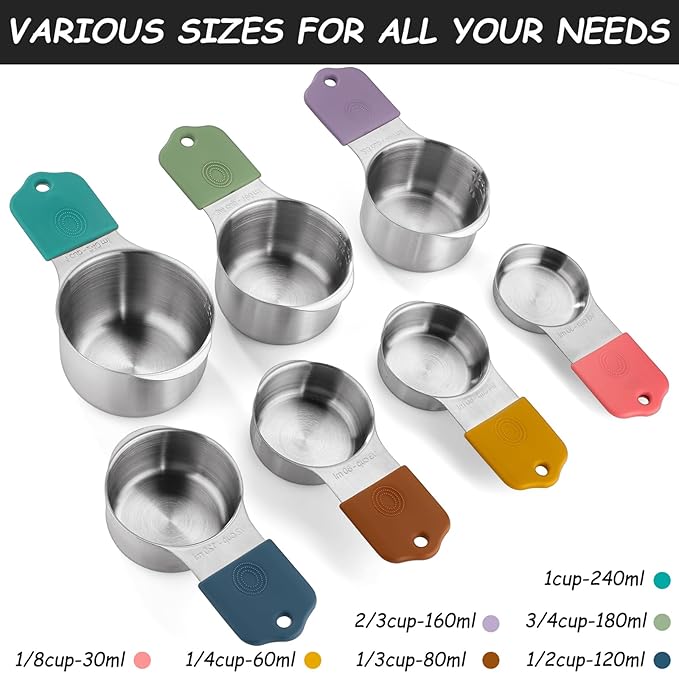 Magnetic Measuring Cups Stainless Steel Magnetic Measuring Cups Set of 7 Stackable Nesting Heavy Duty Metal Measure Cup for Measuring Dry or Liquid Ingredients