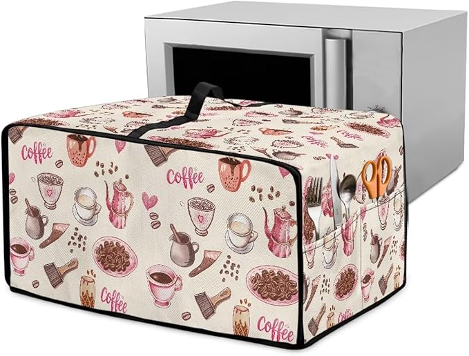 Toaster Oven Dust Cover Dustproof Stylish Convection Microwave Ovens Cover Stain-resistant Small Countertop Appliance Protector, S, Coffee Mocha Pot Beige Pink