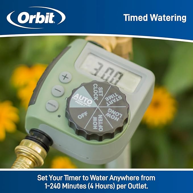 10-Pack (10 Total Timers) Orbit One Outlet Single-Dial Hose Faucet Timer - Easy Programmable - for Garden Watering System - LCD Hose Timer with Adjustable Watering Schedule - 62056