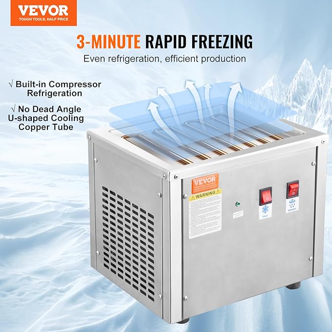 VEVOR Commercial Ice Roll Maker,Stir-Fried Yogurt Cream Machine 220W, Ice Cream Roll Machine with 9.4" x 11" Square Pan, Button Defrost Method with Food Shovels Perfect for Bars,Cafes Dessert Shops