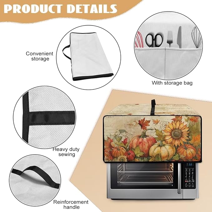 Toaster Oven Dust Cover Small Kitchen Appliance Cover for Countertop Convection Ovens,Small Appliances, M, 16.5 x 20.5 x 10 Inches, Retro Pumpkin Sunflower