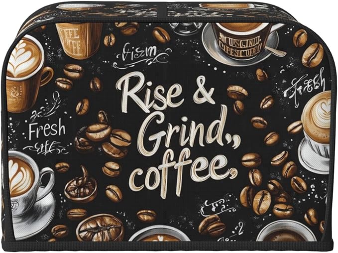 Coffee Theme Covers for Toasters 4 Slice,Cute Funny Bread Machine Cover with Handle,Washable Stain Resistant Kitchen Small Appliance Cover Dining Decor