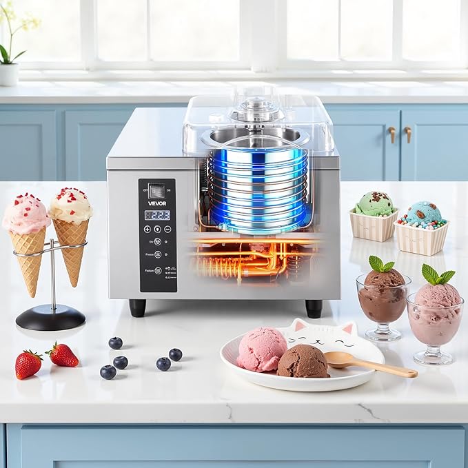 VEVOR Commercial Hard Ice Cream Machine, 500W 1.32 Gal/Hour, Gelato Hard Serve Ice Cream Maker with 2.8L 304 Stainless Steel Cylinder, Auto Clean LED Panel High Productivity for Snack Bar Restaurants