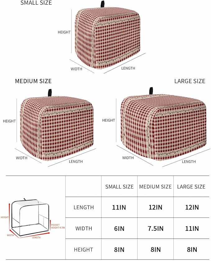 Country Star Berry Red Buffalo Plaid Soft Washable 2 Slice Toaster Dust Cover with Pockets, Dust-proof and Fingerprint Protection