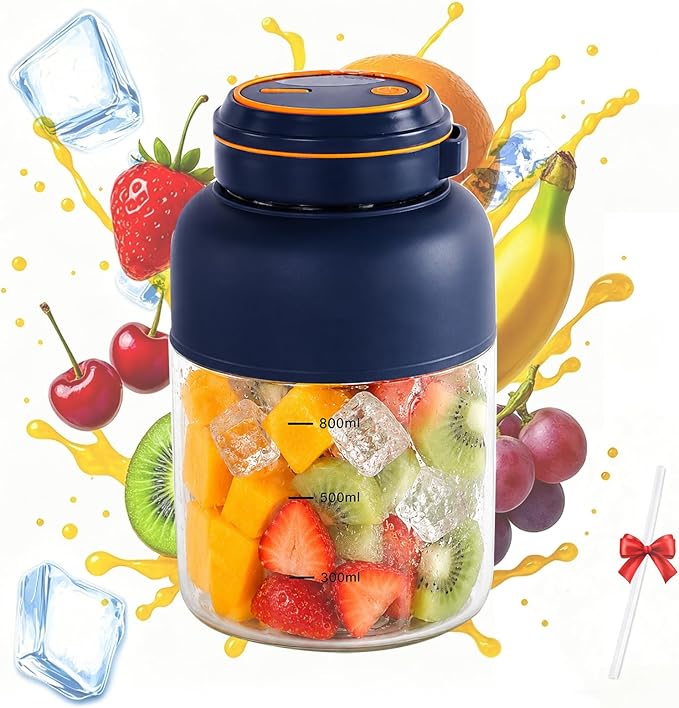 Portable Wireless Juicer Cup, 44oz Personal Blender for Shakes and Smoothies, USB-C Rechargeable Cordless Travel Blender with Leakproof Drinking Lid, BPA-Free Cup for Gym Office Outdoor (Blue-45 Oz)