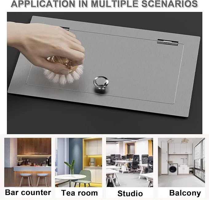 304 Stainless Steel Bin Cover, Countertop Trash can Lid, with a Central Pivot, the Lid can be Lifted, for Kitchen Cabinet, Bar & Bathroom(White)
