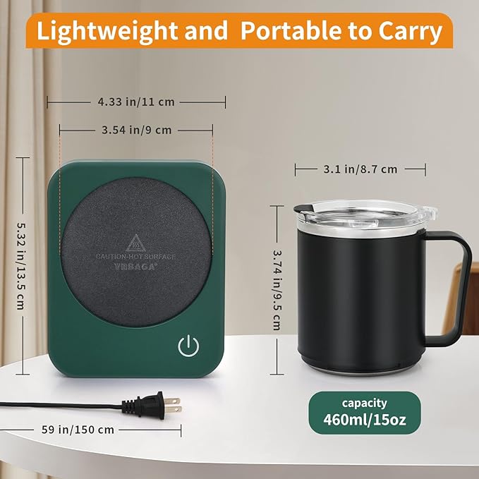 VOBAGA Coffee Mug Warmer Set with Auto Shut Off, 15 oz Coffee Mug Gift Set & 3 Temperature Settings Home Office Desk Accessories Valentine's Day Gift