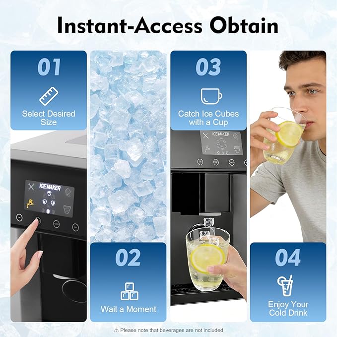 2 in 1 Water Dispenser Ice Maker, Countertop Water Cooler Dispenser Built-in Ice Maker with LCD Display and Self-Cleaning, 10Mins Quick Ice Make, 1.3lbs Ice Storage for Home Office