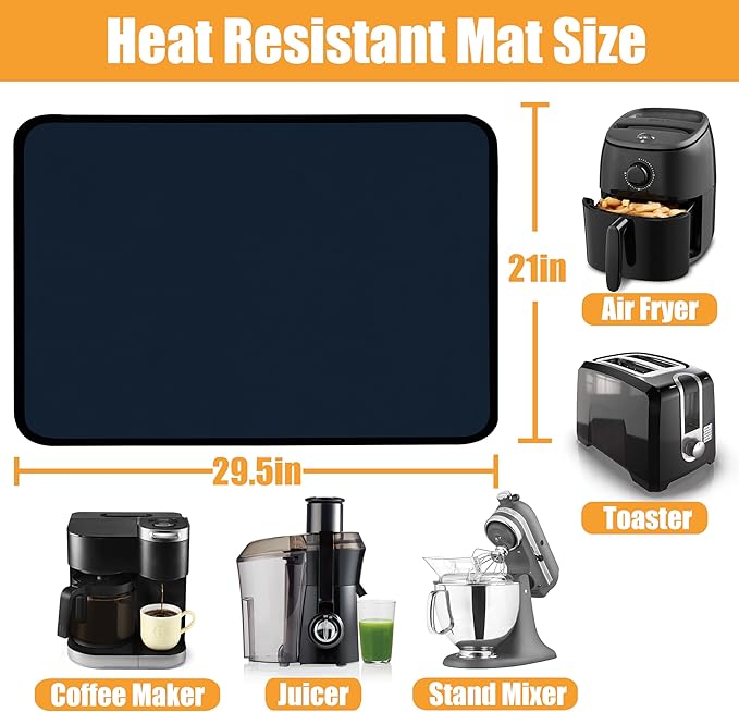 Heat Resistant Mats - 21x29.5in, Protect Quartz, Air Fryer Mat, Waterproof (Blue)