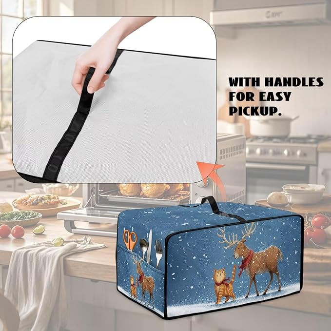 Air Fryer Toaster Oven Dust Cover Countertop Microwave Dust Cover Protector, Compatible with Convection Oven, M, 16.5 x 20.5 x 10 Inches, Reindeer Cat Christmas Decor