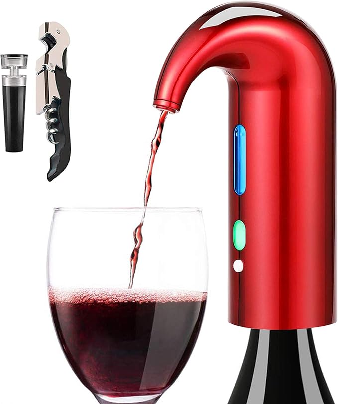 Wine Aerator Electric Wine Decanter – Easy One Touch Red & White Wine Accessories, Ideal for Beginners and Enthusiasts, Spout Pourer, Wine Preserver – Best Valentines Day Gifts for Him (Lucky red)
