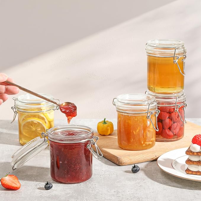ComSaf 8oz Glass Jars with Airtight Lids (Value Pack of 12), Bulk Cylindrical Jelly Jars for Complete Pantry Organization, 240ml Small Canisters for Sourdough Discard, Spices, Crafts & More