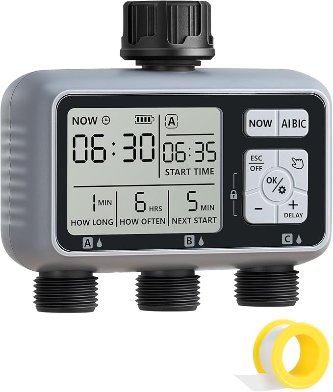 DEWENWILS 3 Zone Sprinkler Timer, Outdoor Water Timer, Programmable Hose Faucet Controller, Automatic Garden Watering System for Garden, Lawn, Yard