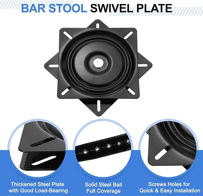 uxcell 2Pcs 8" Bar Stool Swivel Replacement, 360° Rotation Lazy Susan Turntable, Square Ball Bearing Seat Swivel Base Mount Plate for Recliner Chair or Table, Black (200x1.5mm)