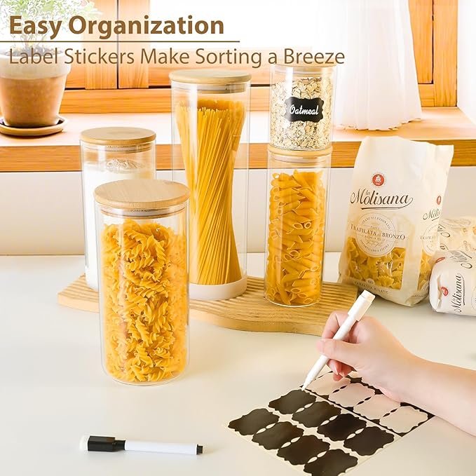 TBWIND 53oz Round Glass Storage Containers with Bamboo Lids – 4 Pack Large Airtight Glass Jars for Pantry Organization, Kitchen Dry Food, Flour, Cereal, Coffee Beans & Staples