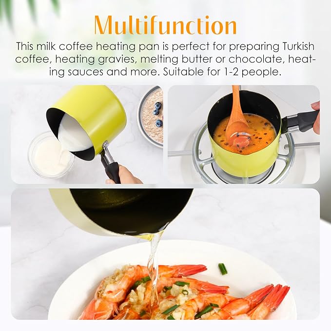 Mini Saucepan, 0.5QT Green Nonstick Butter Warmer with Handle 2 Pour Spouts Multi Milk Pot Stockpot Practical Small Melting Pot