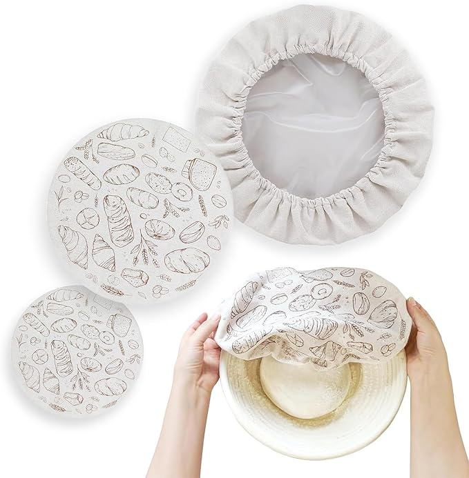 8'' 10'' 12'' Bowl Covers for Bread Proofing with Plastic Liner, Reusable Cloth Bread Bowl Cover for Sourdough Rising